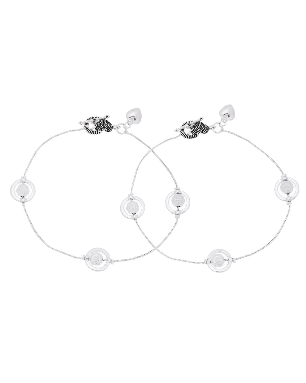 Jewels Nest Orbit Glow Silver Anklet With Circular Disc Accents And Heart Toggle Closure | Grocsy