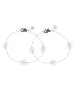 Jewels Nest Orbit Glow Silver Anklet With Circular Disc Accents And Heart Toggle Closure | Grocsy
