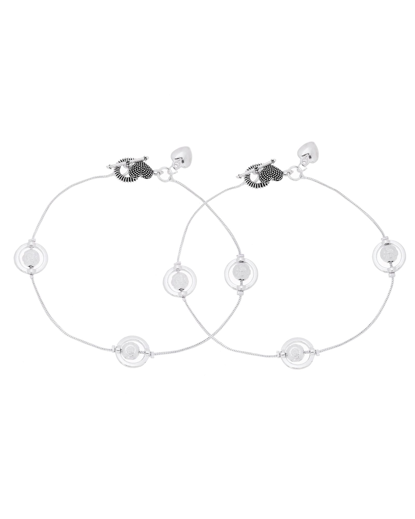Jewels Nest Orbit Glow Silver Anklet With Circular Disc Accents And Heart Toggle Closure | Grocsy