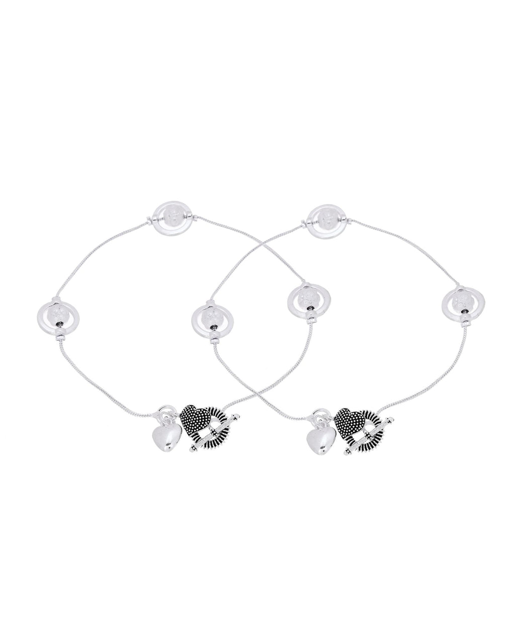Jewels Nest Orbit Glow Silver Anklet With Circular Disc Accents And Heart Toggle Closure | Grocsy