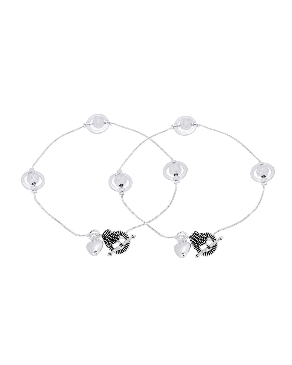Jewels Nest Orbit Glow Silver Anklet With Circular Disc Accents And Heart Toggle Closure | Grocsy