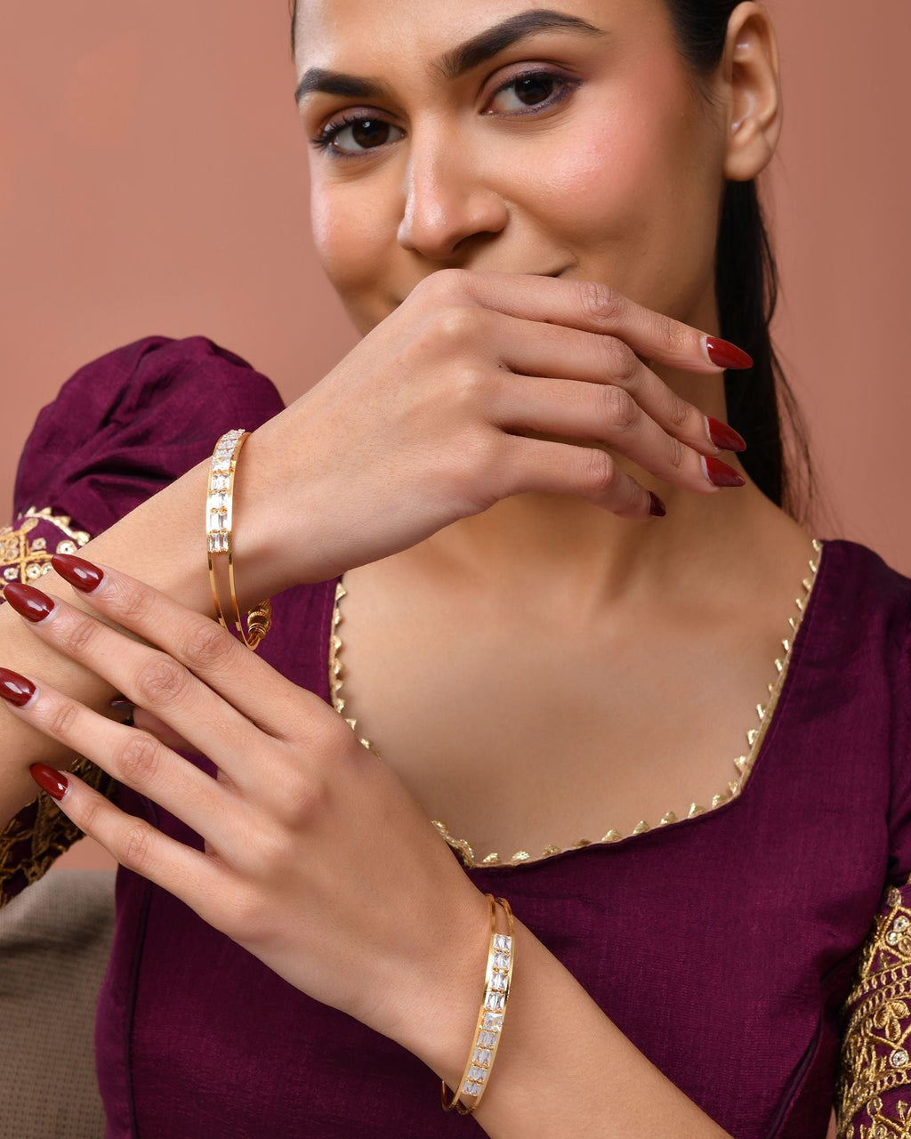 Jewels Nest Gold-Toned Stone Studded Openable Bangles For Women | Grocsy