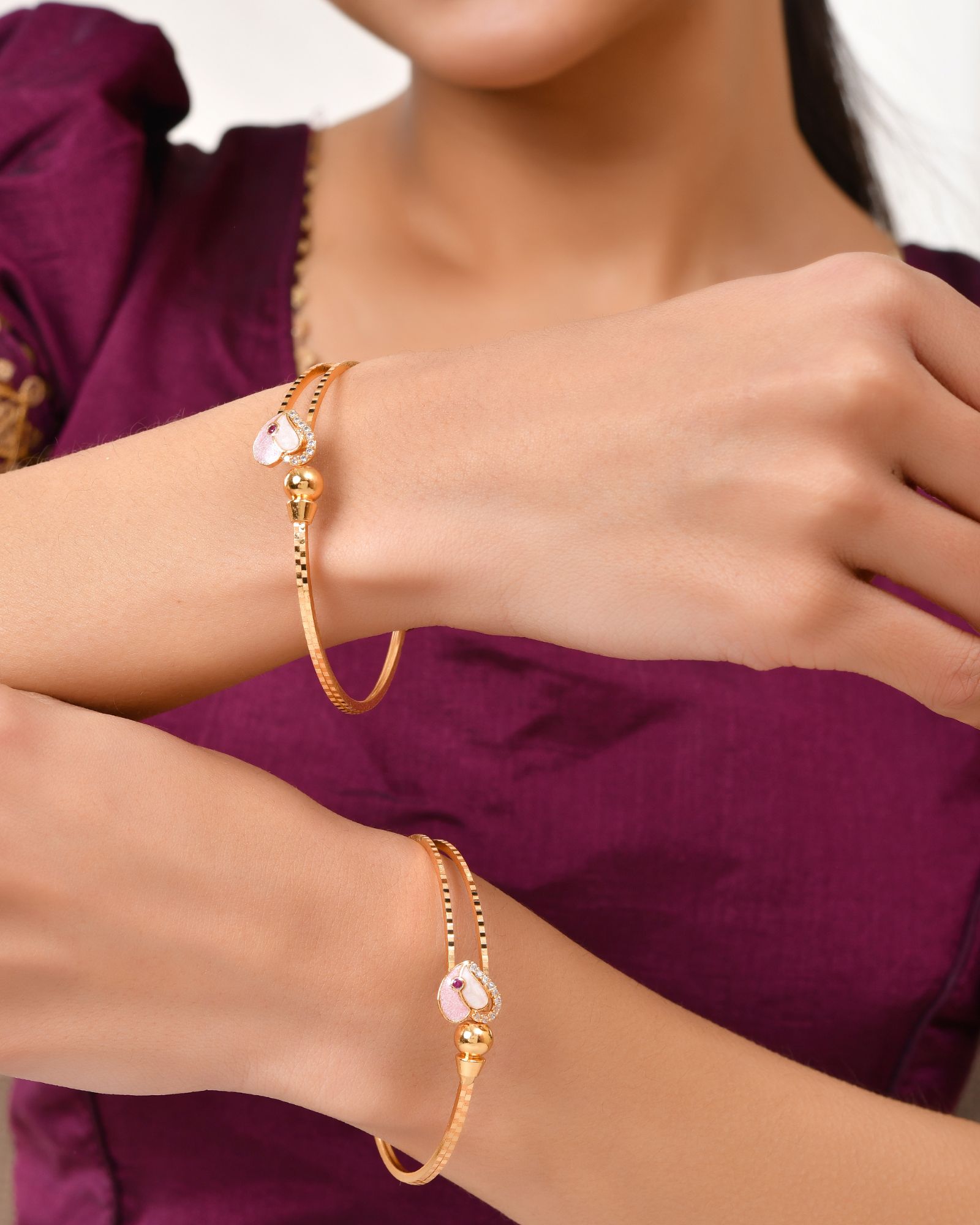 Jewels Nest Gold-Toned Stone Accent Openable Bangles For Women | Grocsy