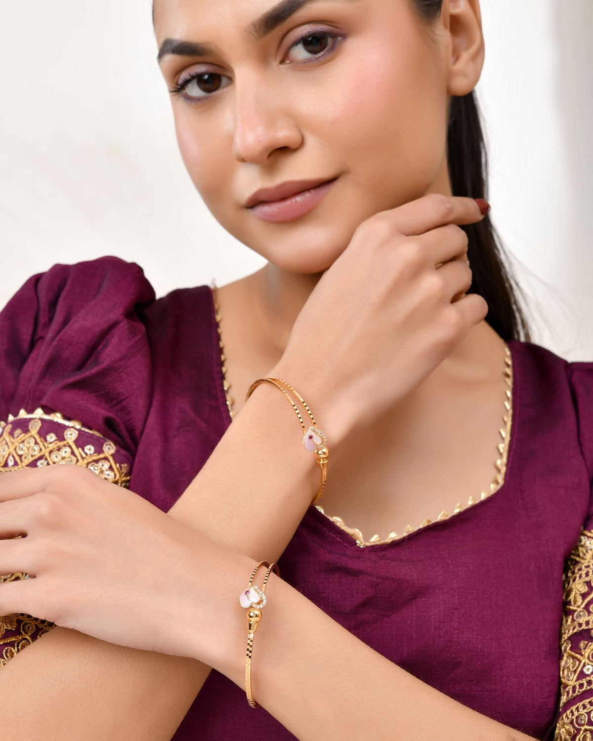Jewels Nest Gold-Toned Stone Accent Openable Bangles For Women | Grocsy
