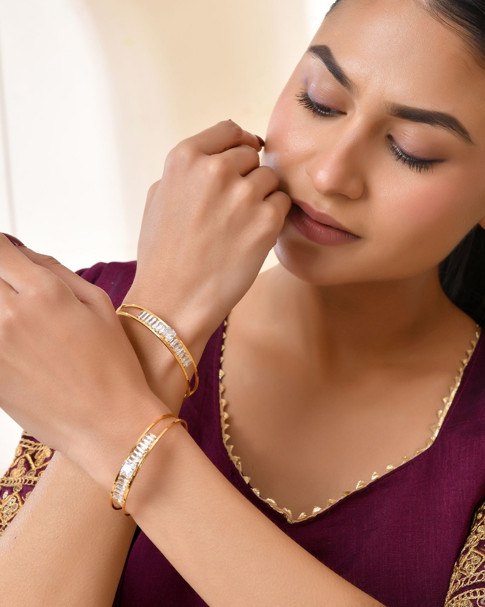 Jewels Nest Gold-Toned Crystal Studded Openable Bangles For Women | Grocsy