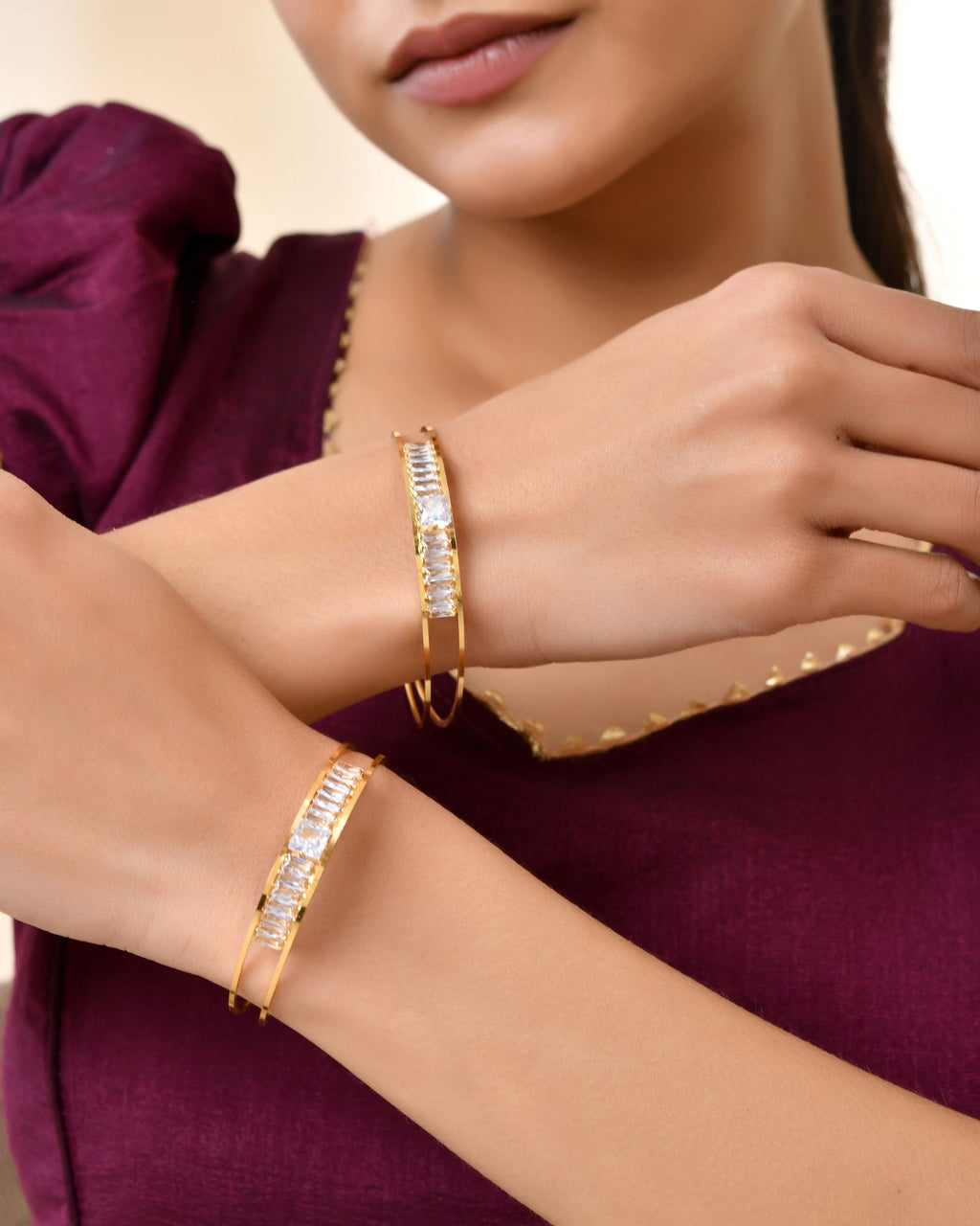 Jewels Nest Gold-Toned Crystal Studded Openable Bangles For Women | Grocsy
