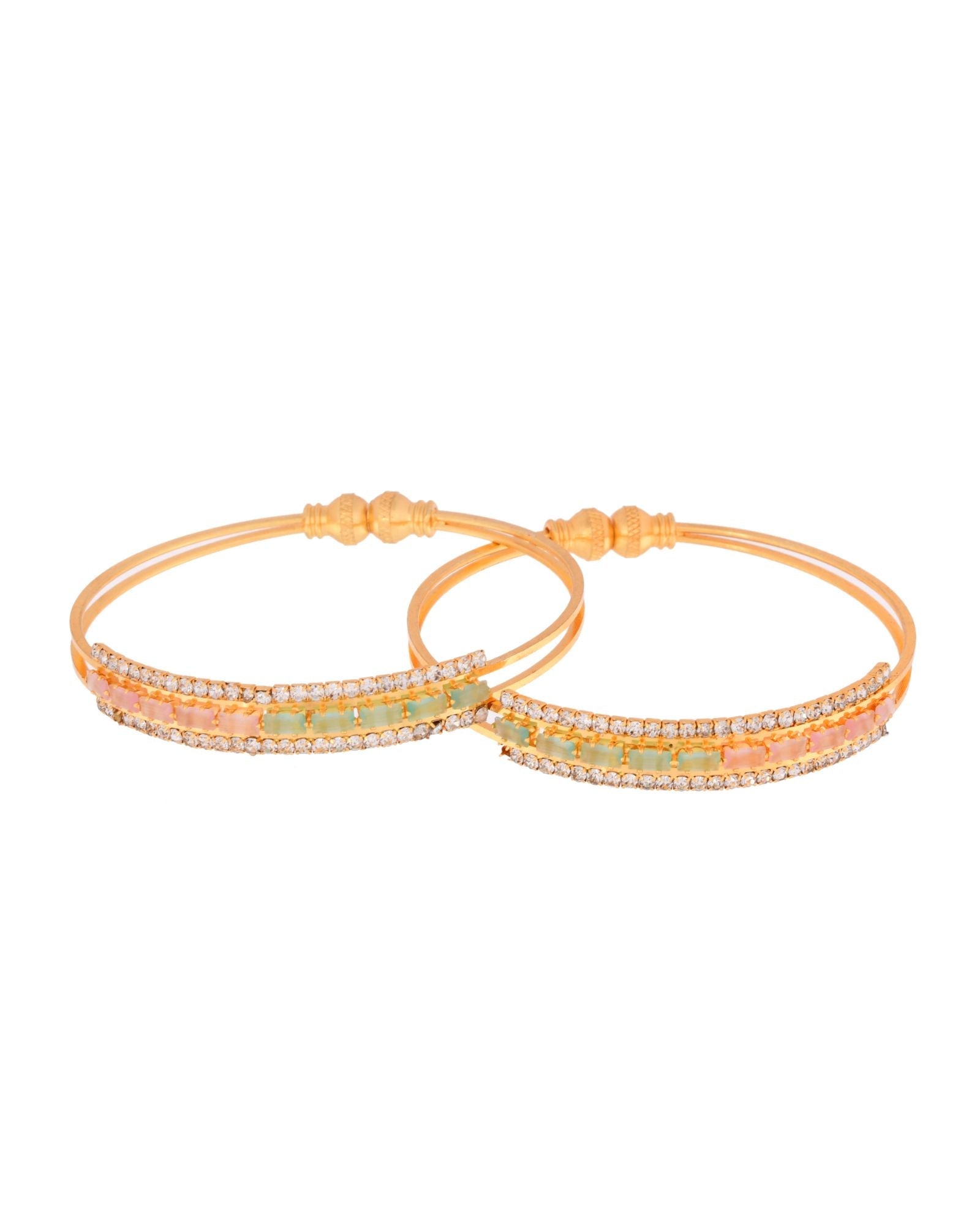 Jewels Nest Gold-Toned Dual Stone Crystal Detail Openable Bangles For Women | Grocsy