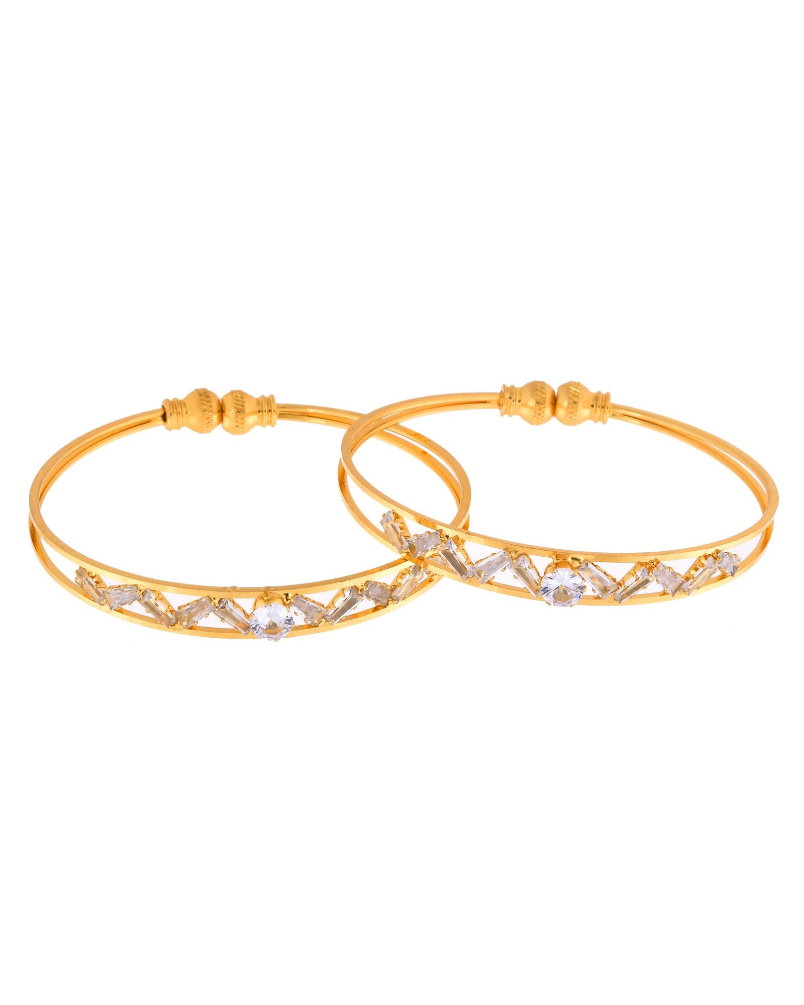 Jewels Nest Gold-Plated Crystal Studded Adjustable Bangle Set For Women | Grocsy