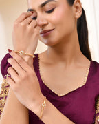 Jewels Nest Gold-Plated Textured Bangle Set With Crystal Accent For Women | Grocsy
