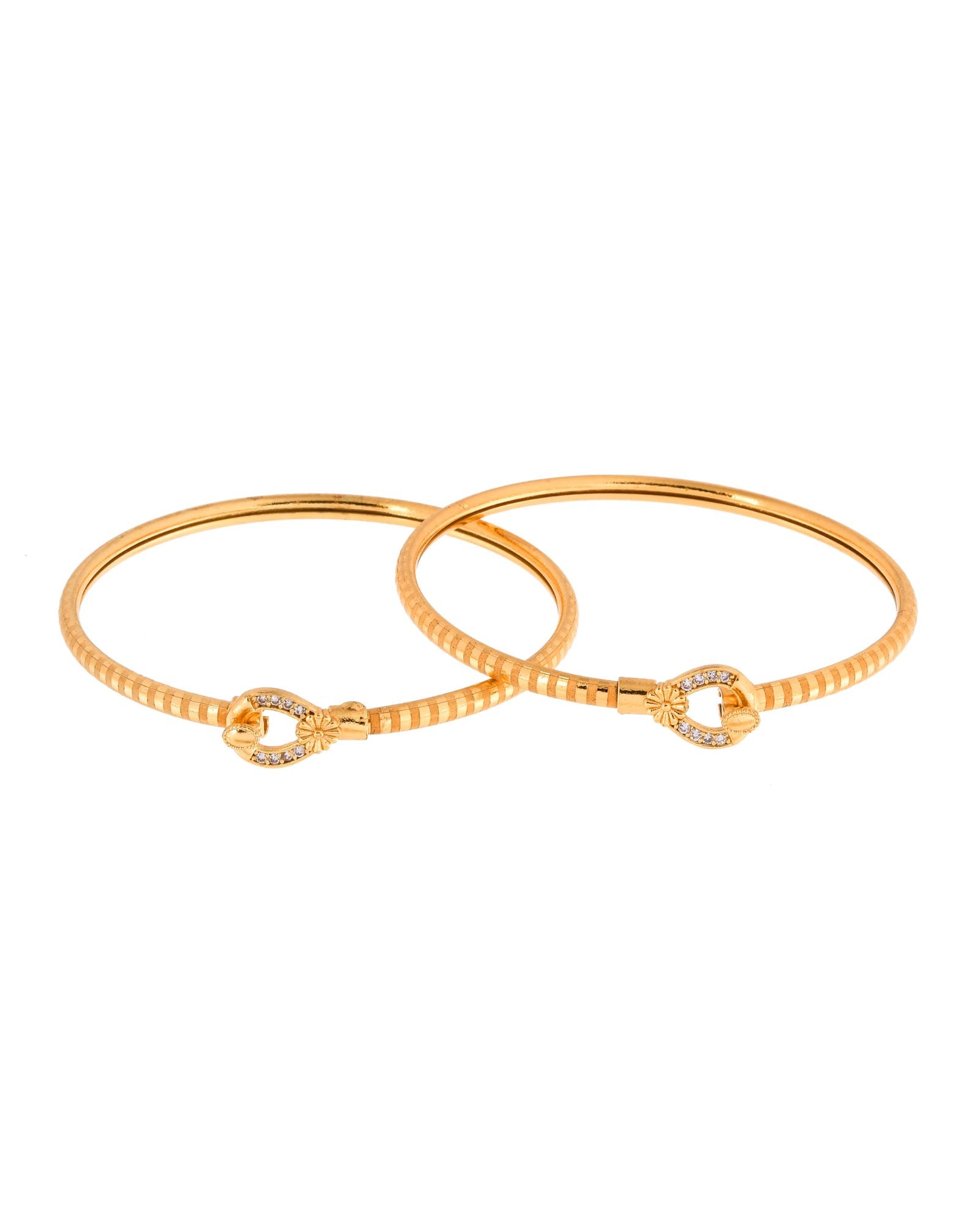 Jewels Nest Gold-Plated Textured Bangle Set With Crystal Accent For Women | Grocsy