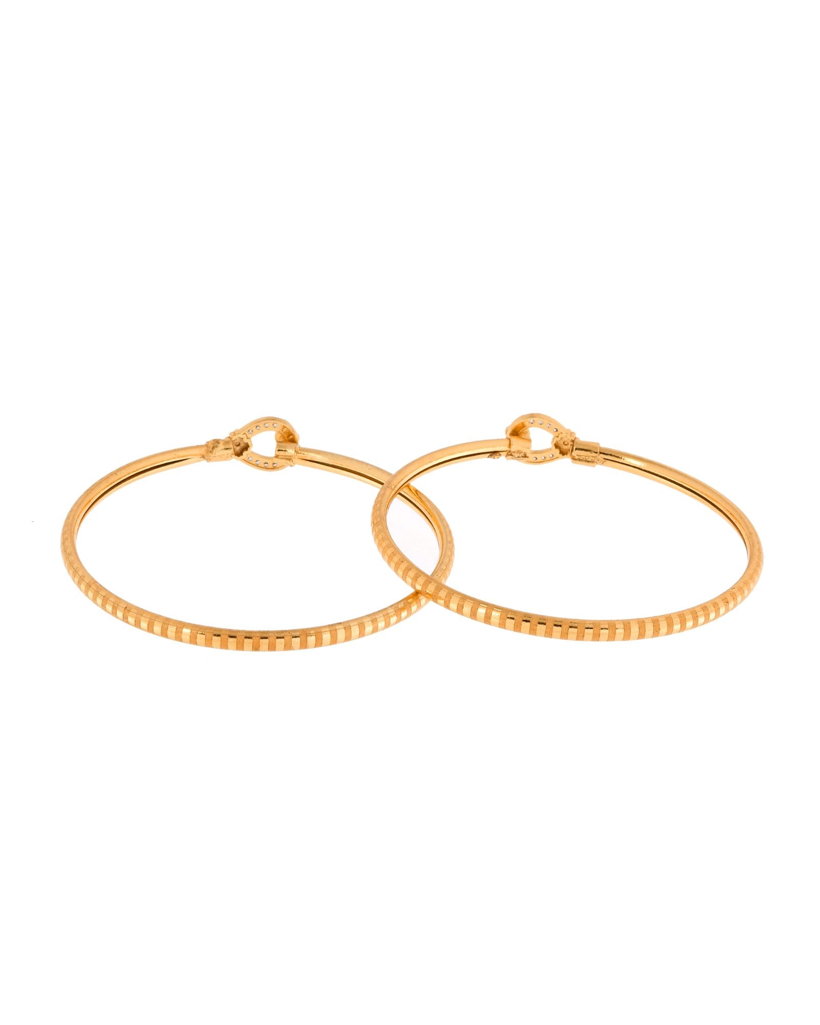 Jewels Nest Gold-Plated Textured Bangle Set With Crystal Accent For Women | Grocsy