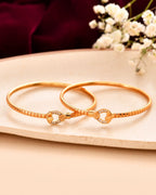 Jewels Nest Gold-Plated Textured Bangle Set With Crystal Accent For Women | Grocsy