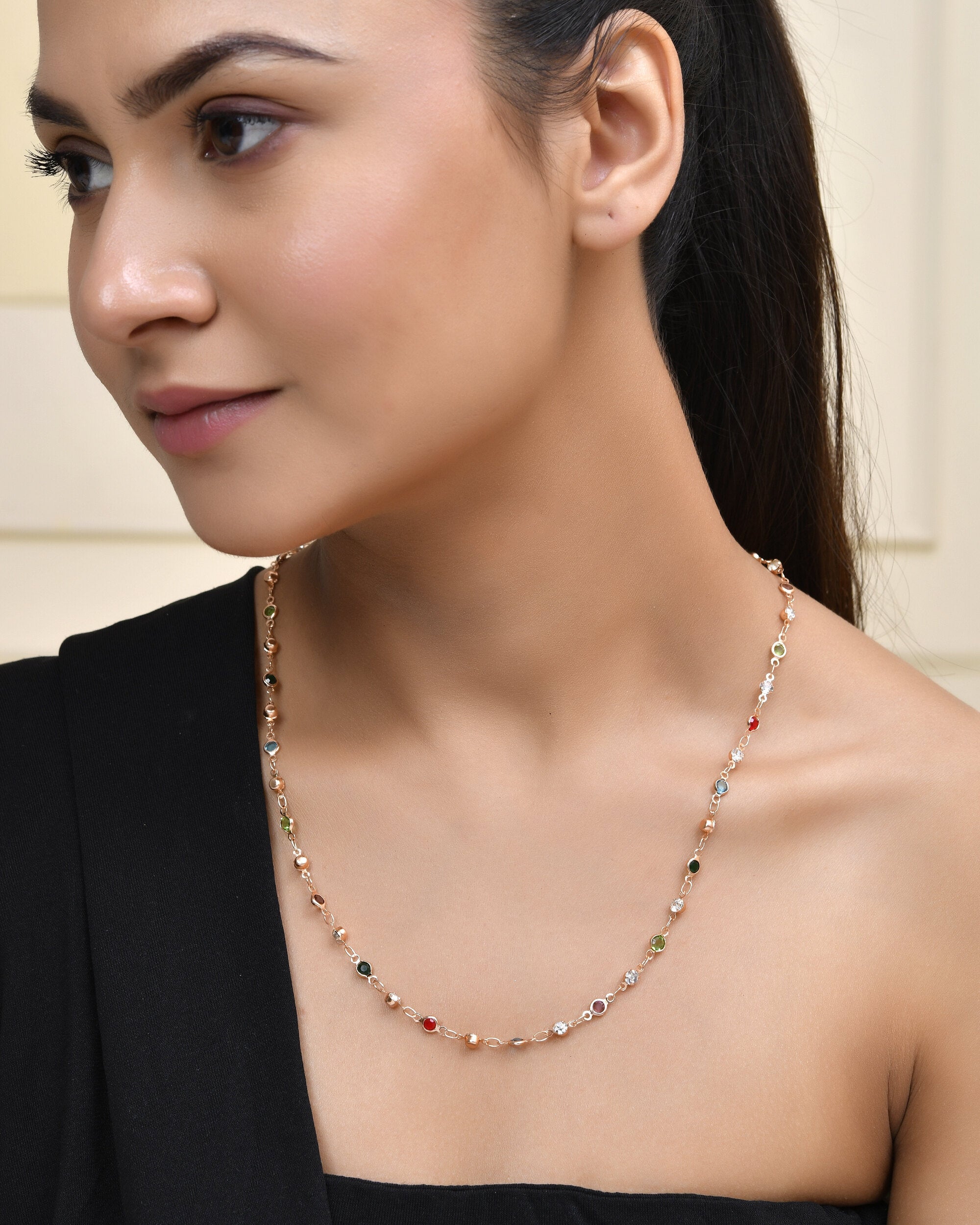 Jewels Nest Exquisite Gold-Tone Multi-Stone Embellished Chain for Men & Women | Grocsy