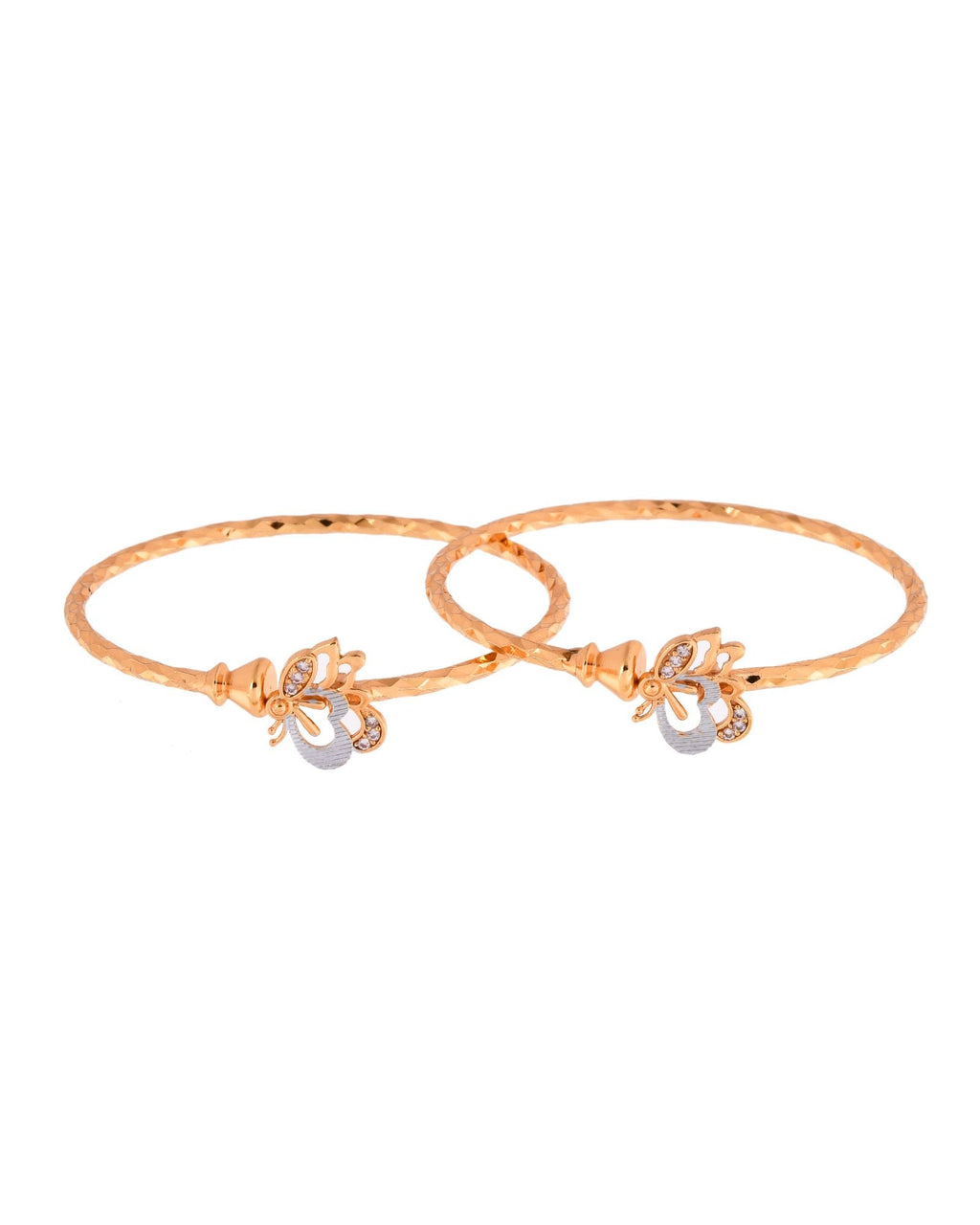 Jewels Nest Gold-Plated Textured Bangle Set With Butterfly Motif For Women | Grocsy