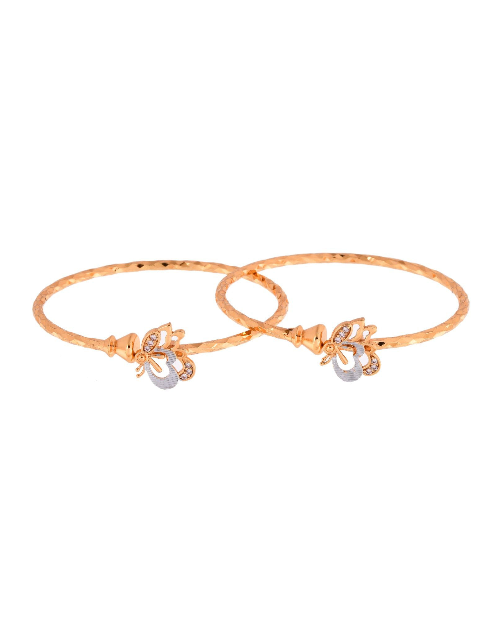 Jewels Nest Gold-Plated Textured Bangle Set With Butterfly Motif For Women | Grocsy