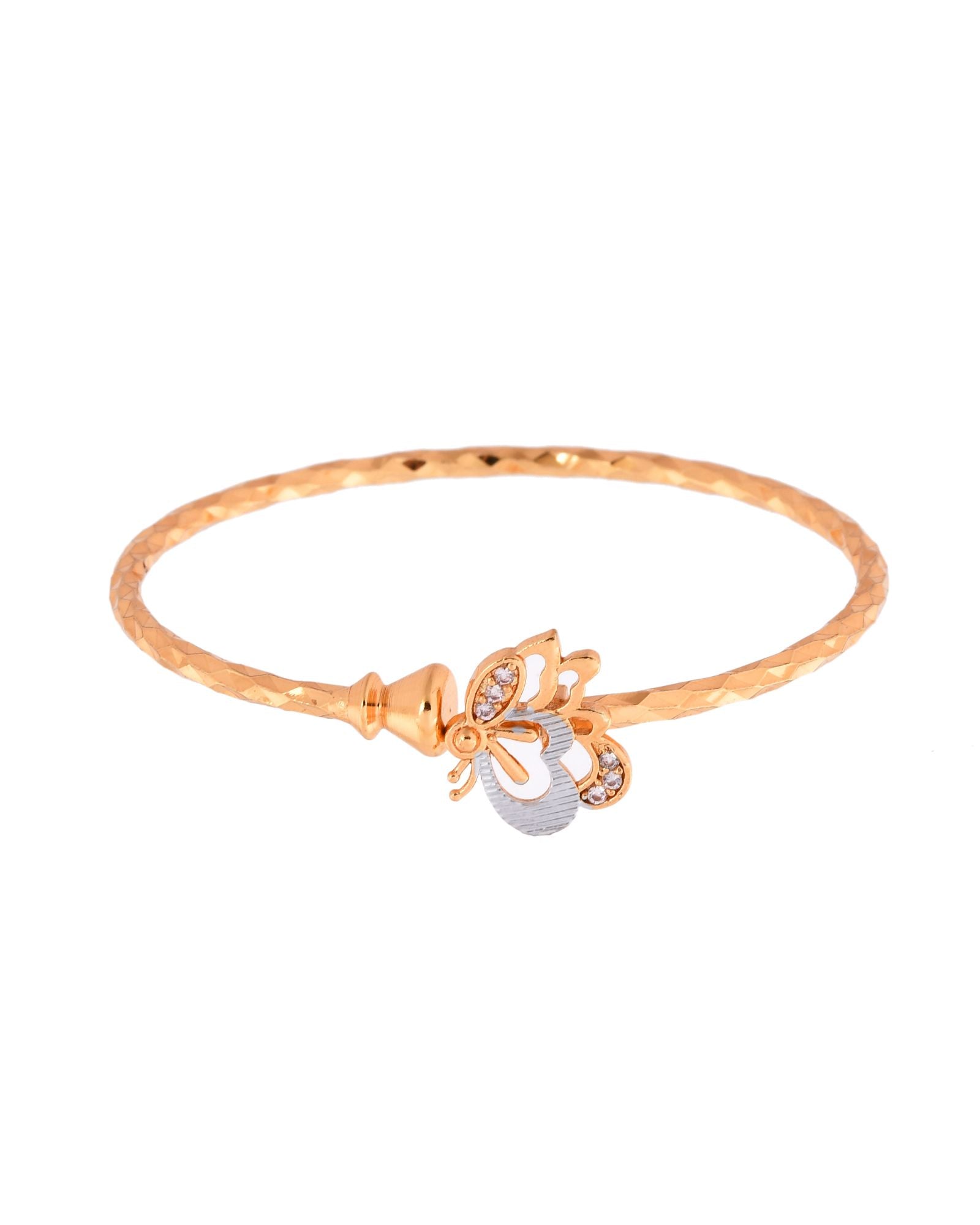 Jewels Nest Gold-Plated Textured Bangle Set With Butterfly Motif For Women | Grocsy