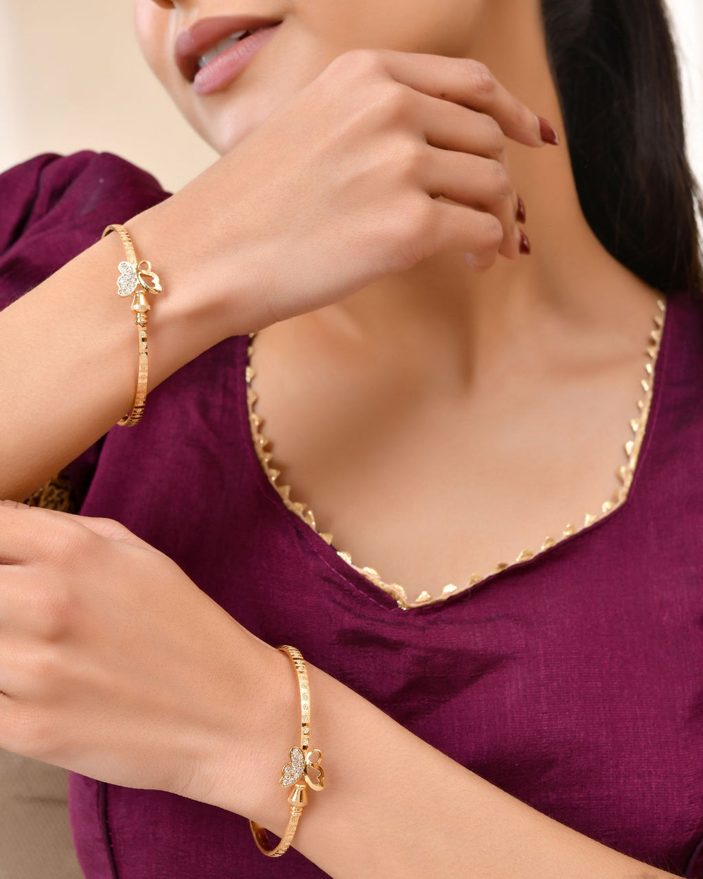 Jewels Nest Gold Plated Heart Charm Bangles Set For Women – Daily & Party Wear | Grocsy