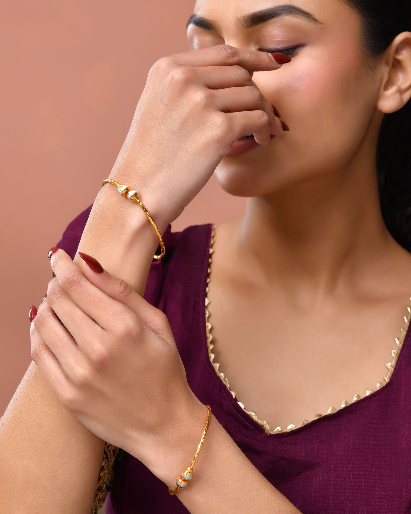 Jewels Nest Gold Plated Textured Finish Bangles Set For Women – Daily Wear | Grocsy