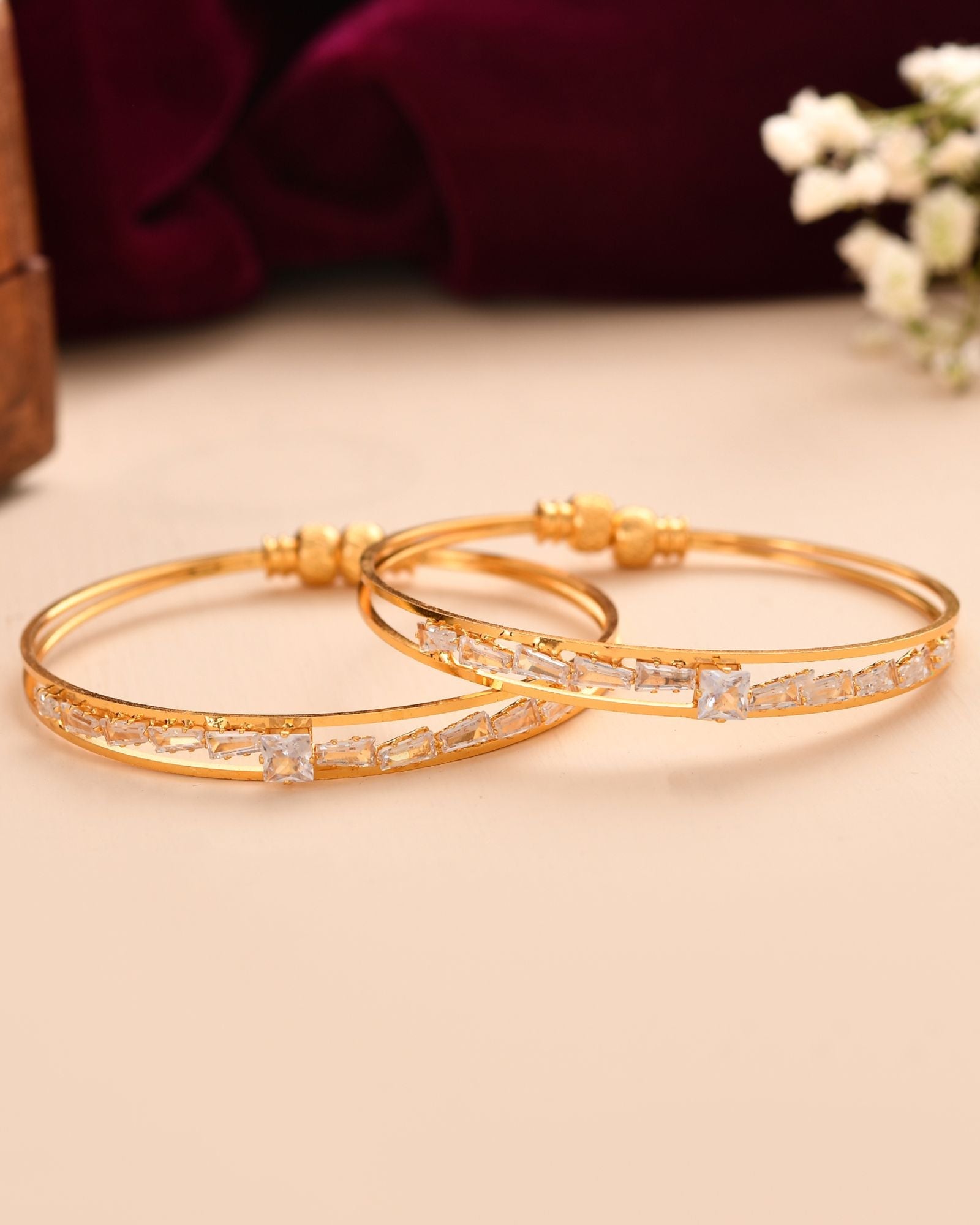 Jewels Nest Gold Plated Stone Studded Bangles Set For Women – Elegant Party Wear | Grocsy