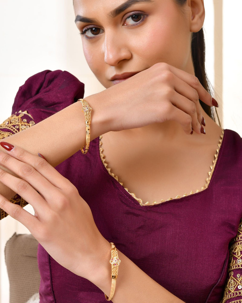 Jewels Nest Gold Plated Floral Design Bangles Set For Women – Festive & Traditional Wear | Grocsy