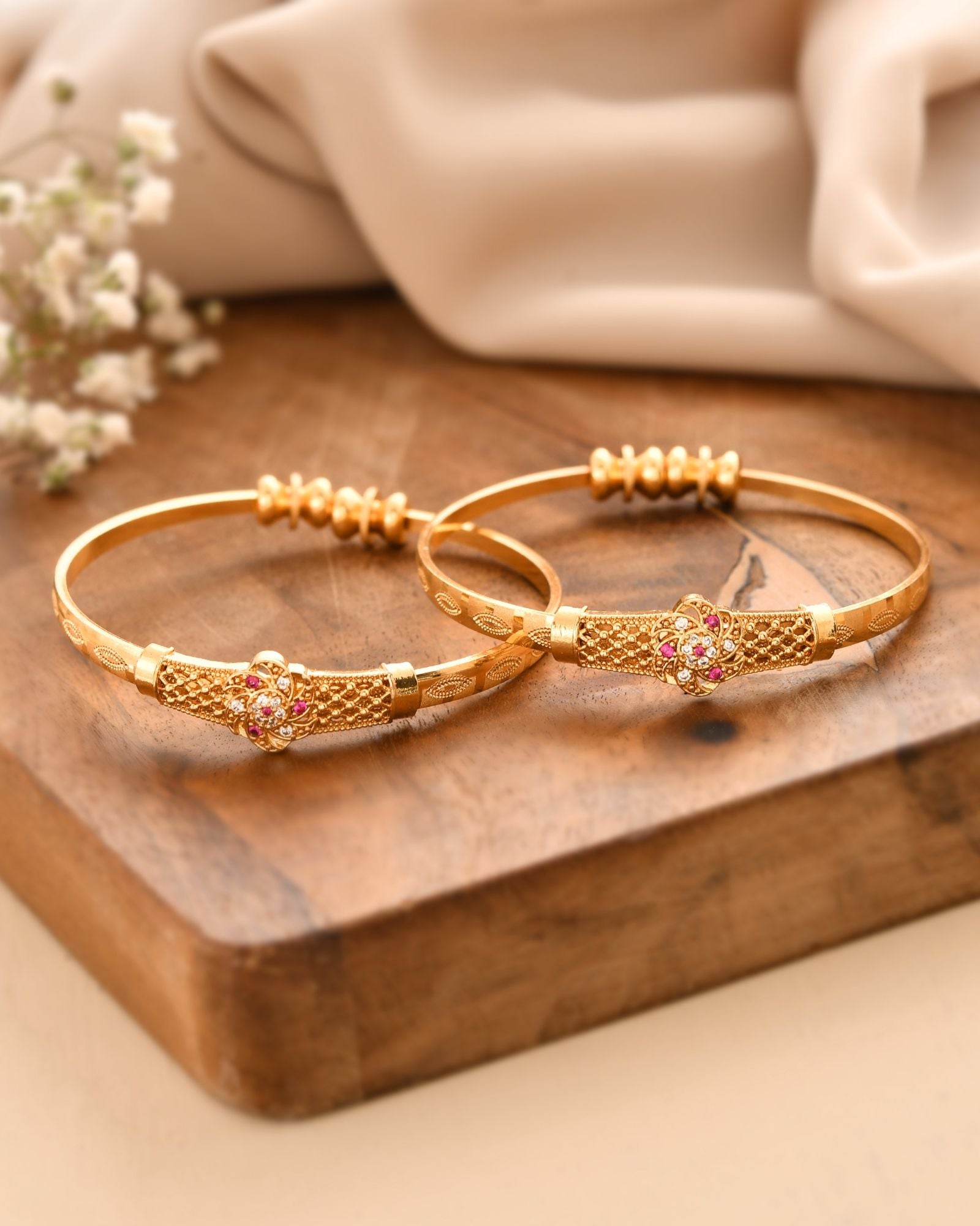 Jewels Nest Gold Plated Floral Design Bangles Set For Women – Festive & Traditional Wear | Grocsy