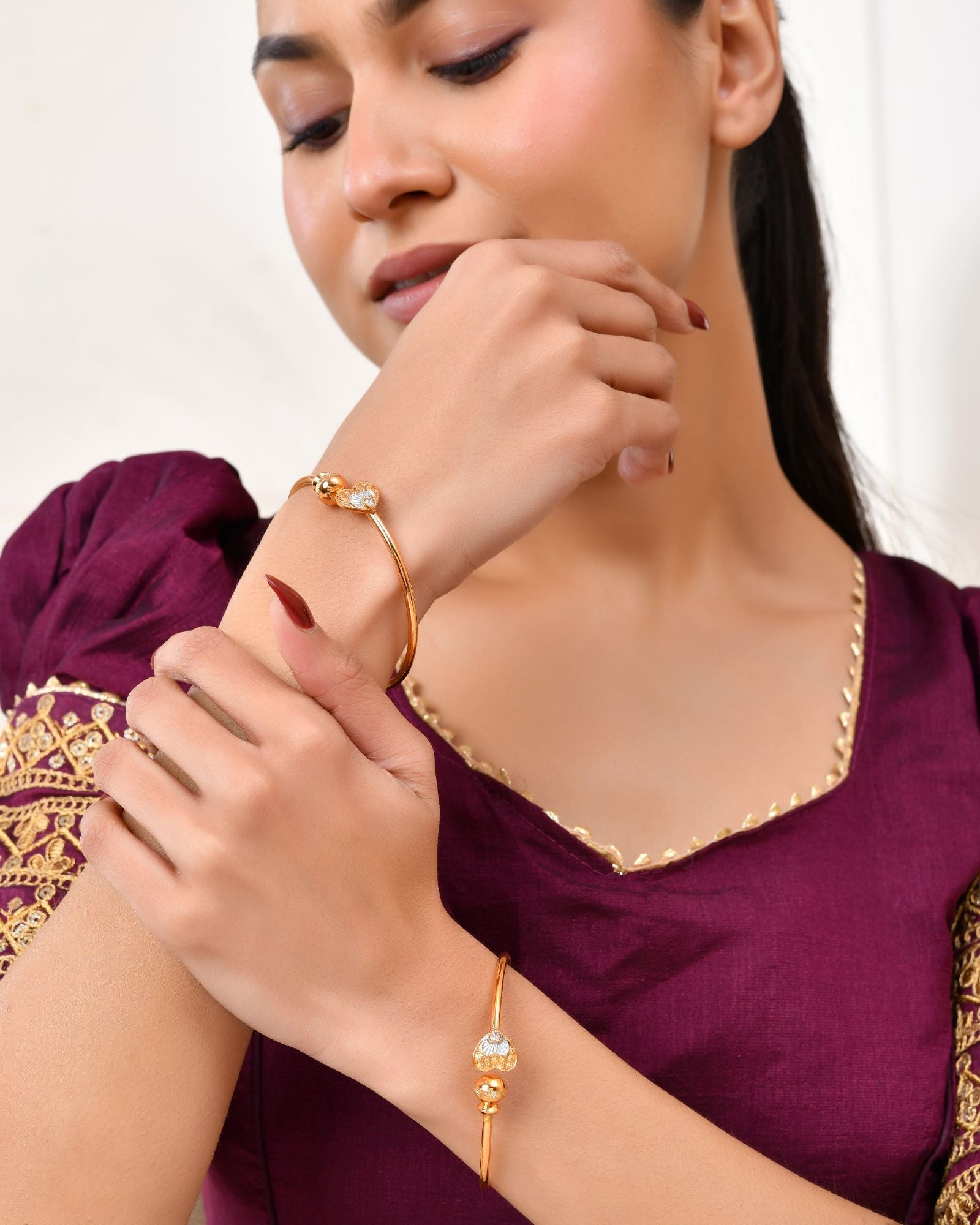 Jewels Nest Gold Plated Heart Design Bangles Set For Women – Elegant Festive Wear | Grocsy