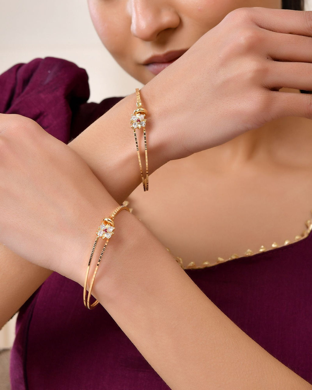 Jewels Nest Gold Plated Floral Stone Bangles Set For Women – Traditional Festive Jewellery | Grocsy