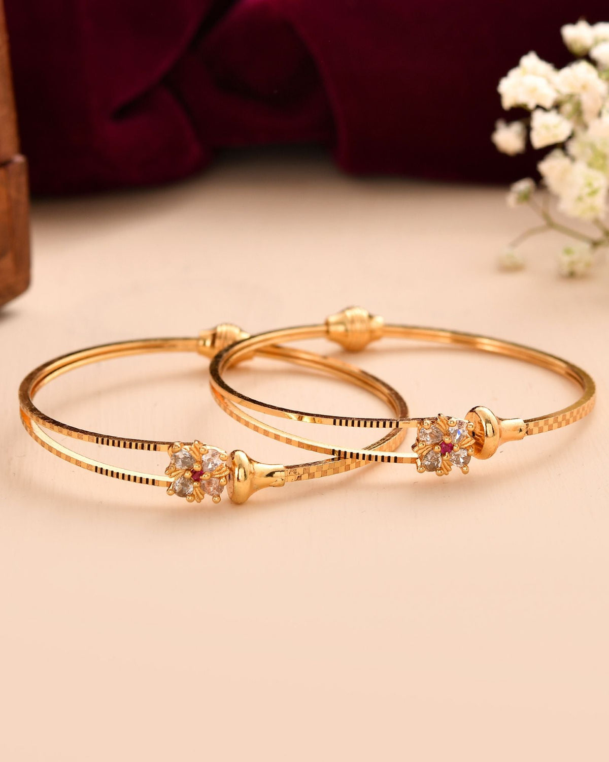 Jewels Nest Gold Plated Floral Stone Bangles Set For Women – Traditional Festive Jewellery | Grocsy