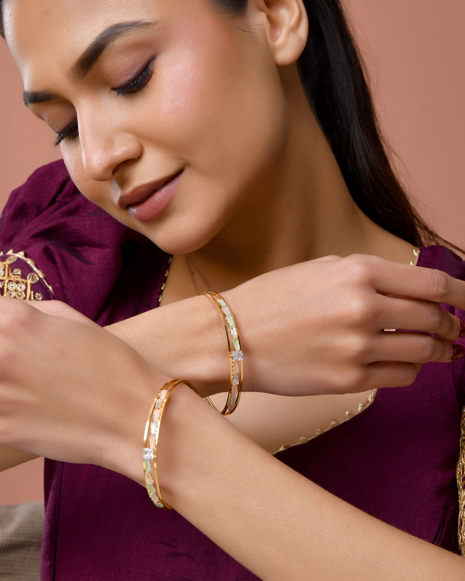 Jewels Nest Gold Plated Crystal Studded Bangles Set For Women – Elegant Festive Wear | Grocsy
