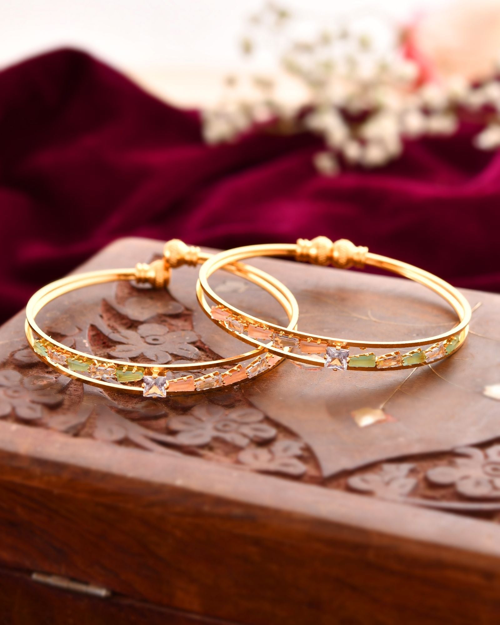 Jewels Nest Gold Plated Crystal Studded Bangles Set For Women – Elegant Festive Wear | Grocsy