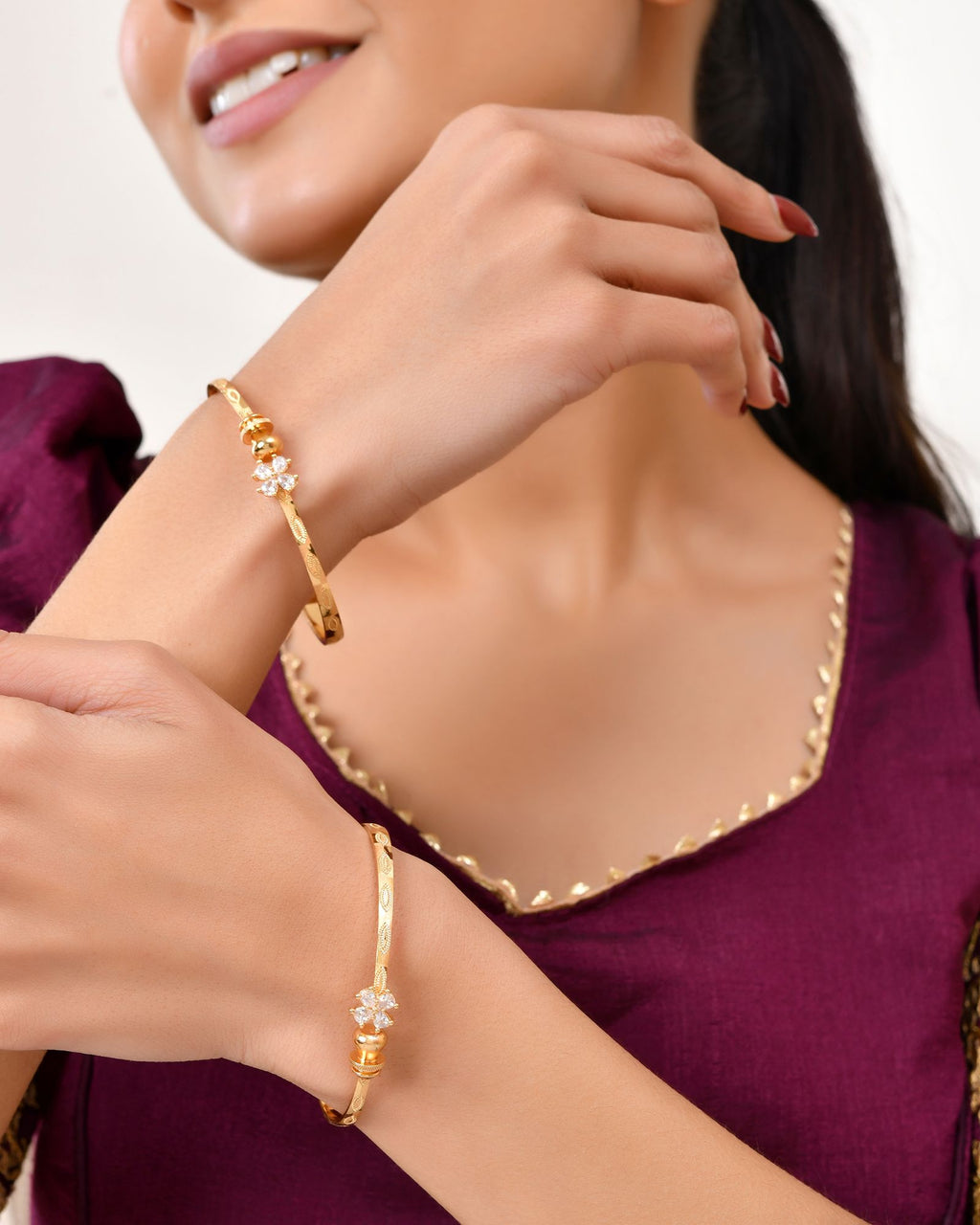 Jewels Nest Gold Plated Floral Crystal Bangles Set For Women – Elegant Party & Festive Wear | Grocsy