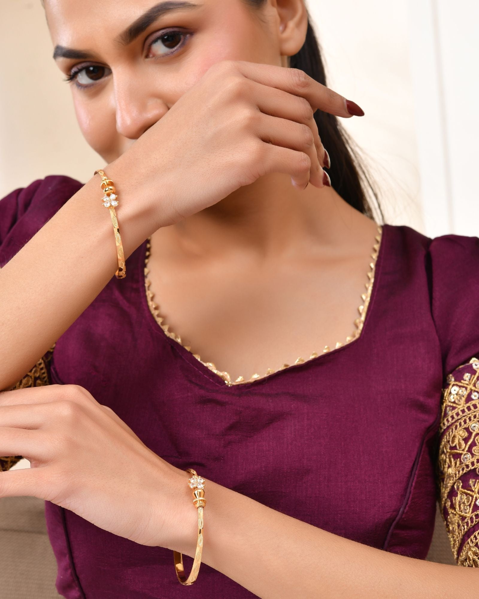 Jewels Nest Gold Plated Floral Crystal Bangles Set For Women – Elegant Party & Festive Wear | Grocsy