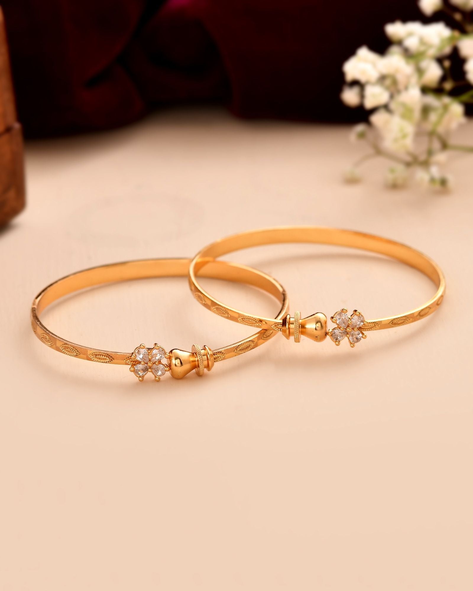 Jewels Nest Gold Plated Floral Crystal Bangles Set For Women – Elegant Party & Festive Wear | Grocsy