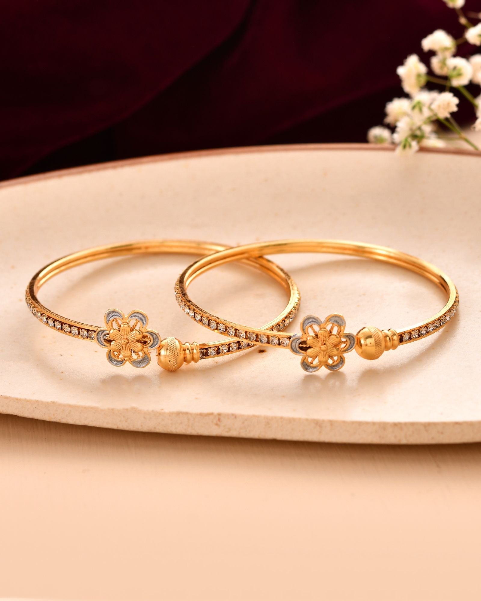 Jewels Nest Gold Plated Floral Stone Bangles Set For Women – Elegant Festive & Party Wear | Grocsy