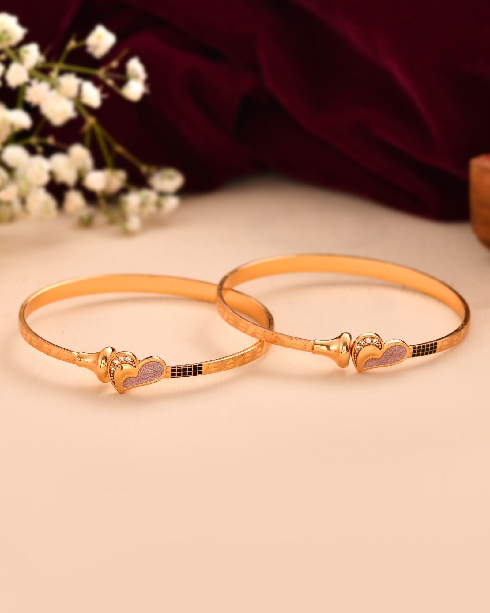 Jewels Nest Gold Plated Heart Design Bangles Set For Women – Elegant Party & Festive Wear | Grocsy
