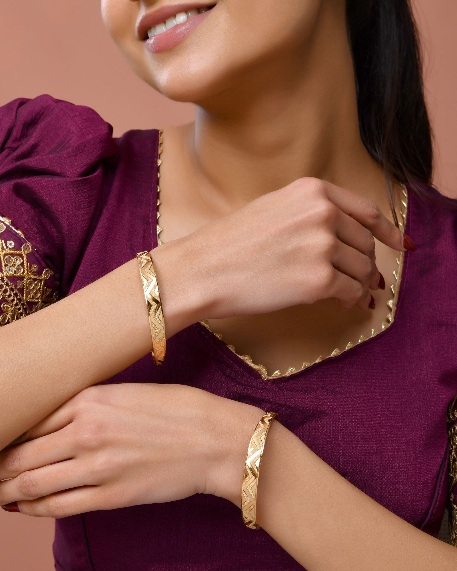 Jewels Nest Gold Plated Zig Zag Design Bangles For Women | Stylish & Lightweight Pair | Grocsy