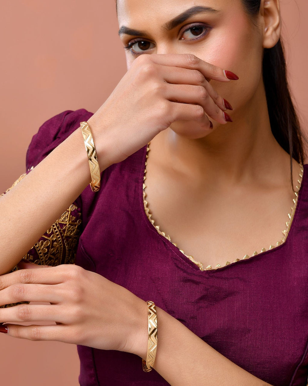 Jewels Nest Gold Plated Zig Zag Design Bangles For Women | Stylish & Lightweight Pair | Grocsy
