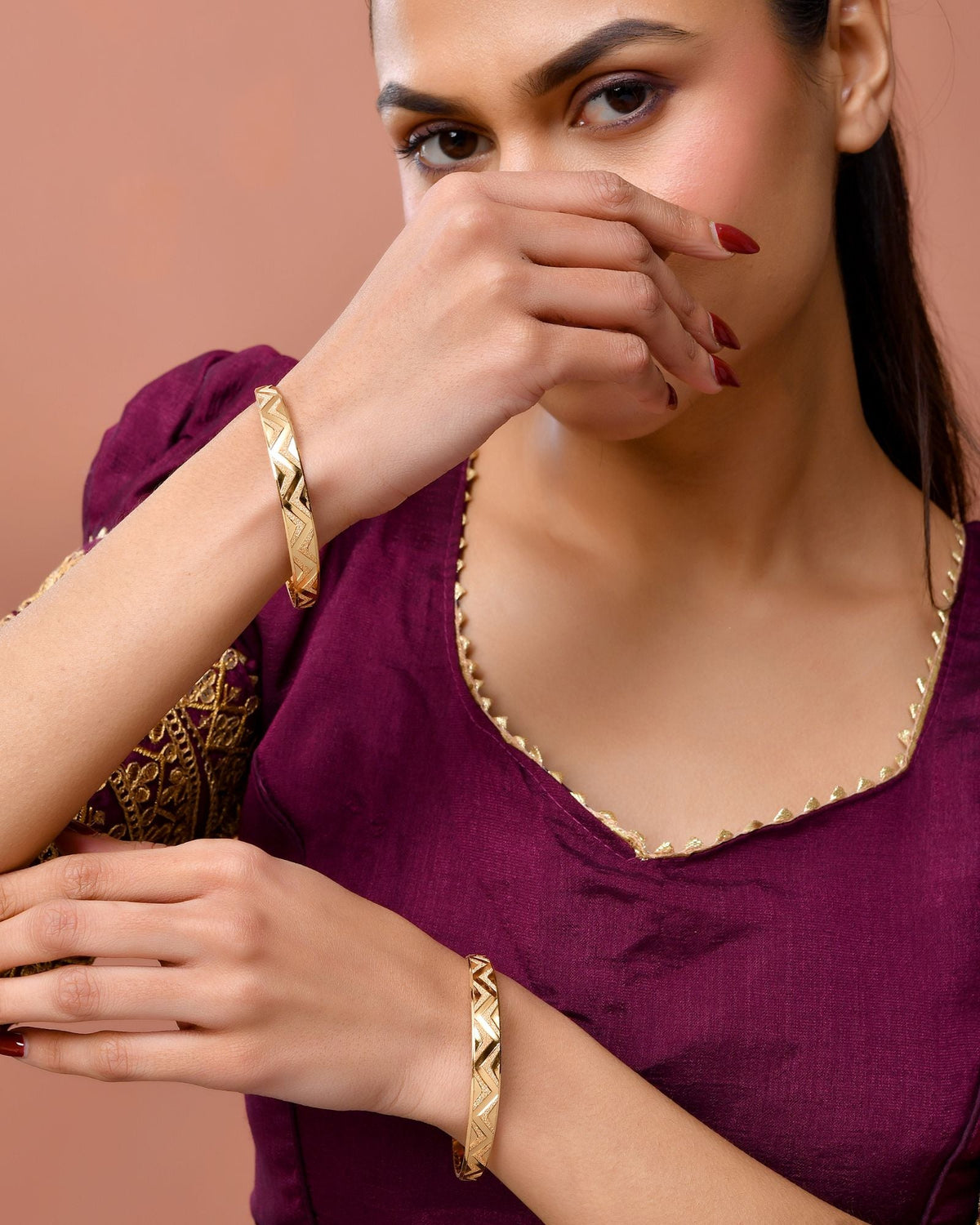 Jewels Nest Gold Plated Zig Zag Design Bangles For Women | Stylish & Lightweight Pair | Grocsy