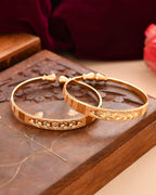 Jewels Nest Gold Plated Engraved Pattern Bangles For Women | Elegant Traditional Design Pair | Grocsy
