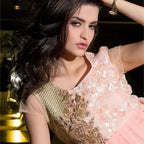 Peach Georgette Floral Embroidered A-line Kurti - Missy | Grocsy