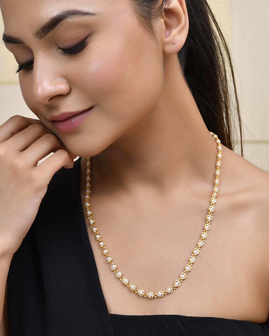 Jewels Nest Elegant Gold-Polished Pearl Chain for Women & Girls – Traditional Jewelry | Grocsy
