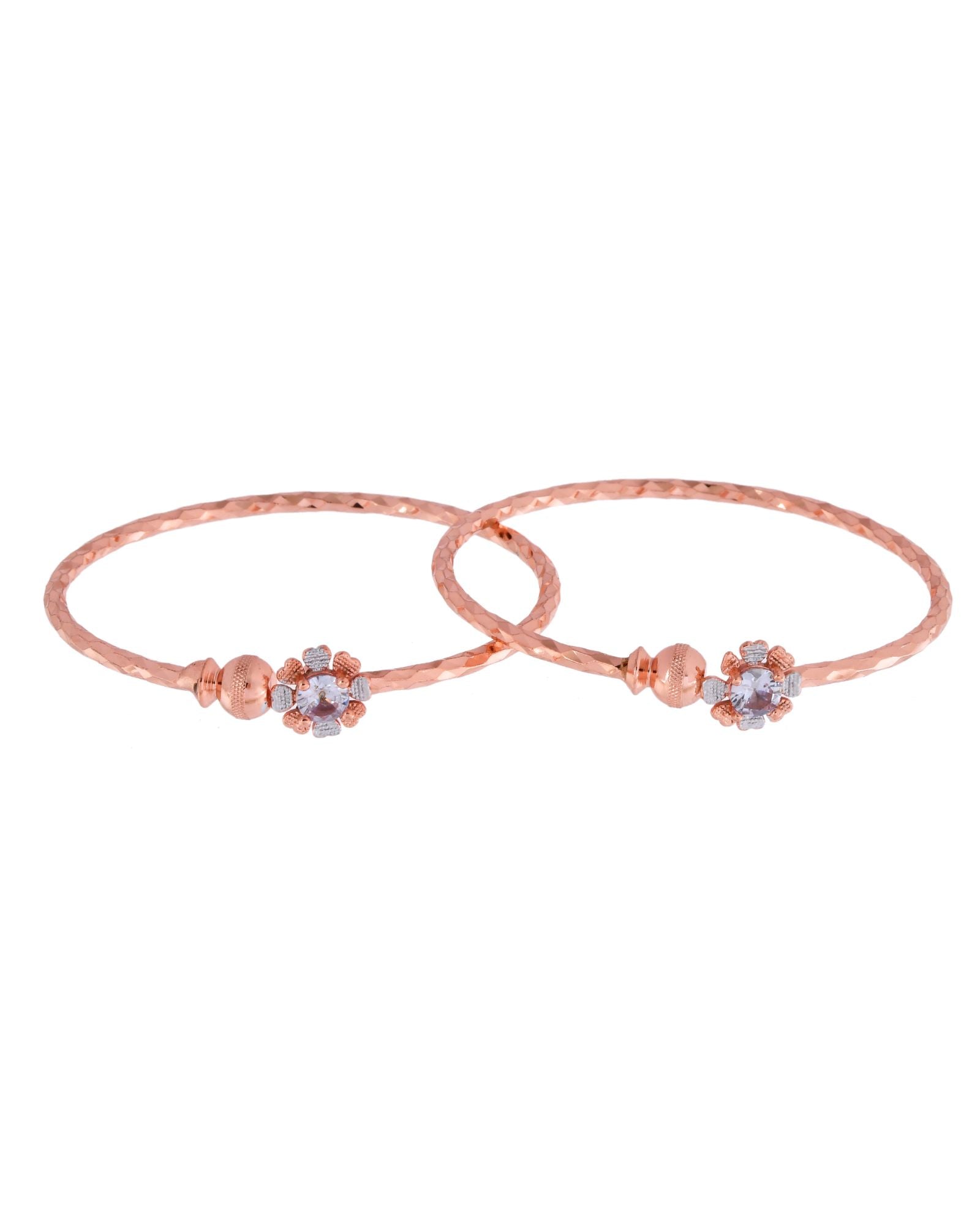 Jewels Nest Rose Gold Plated Floral Stone Bangles For Women | Elegant Daily Wear Pair | Grocsy