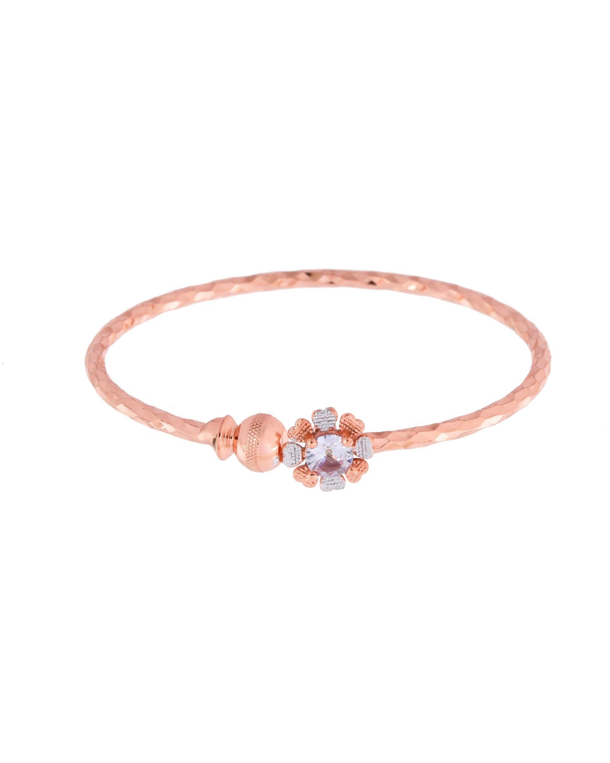 Jewels Nest Rose Gold Plated Floral Stone Bangles For Women | Elegant Daily Wear Pair | Grocsy