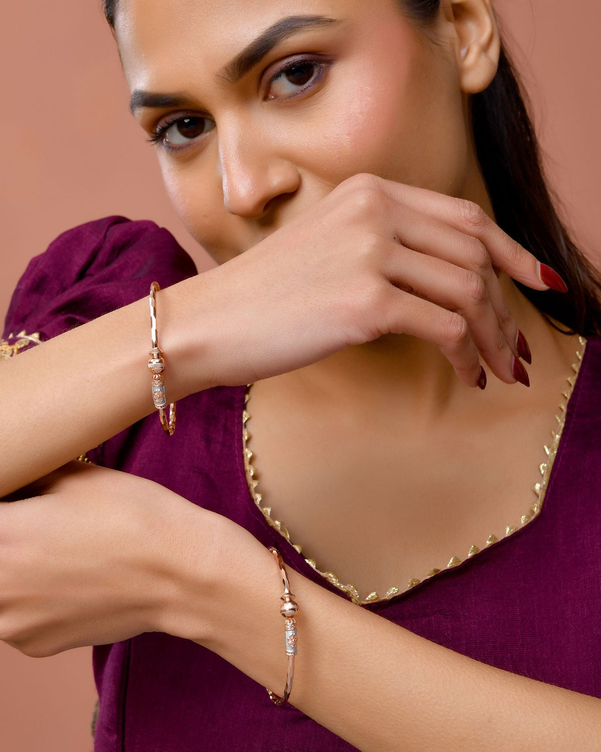 Jewels Nest Rose Gold Textured Finish Bangles For Women | Minimal Daily Wear Pair | Grocsy