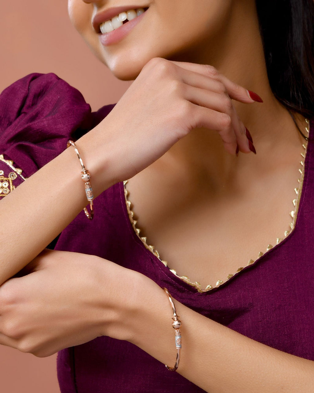 Jewels Nest Rose Gold Textured Finish Bangles For Women | Minimal Daily Wear Pair | Grocsy