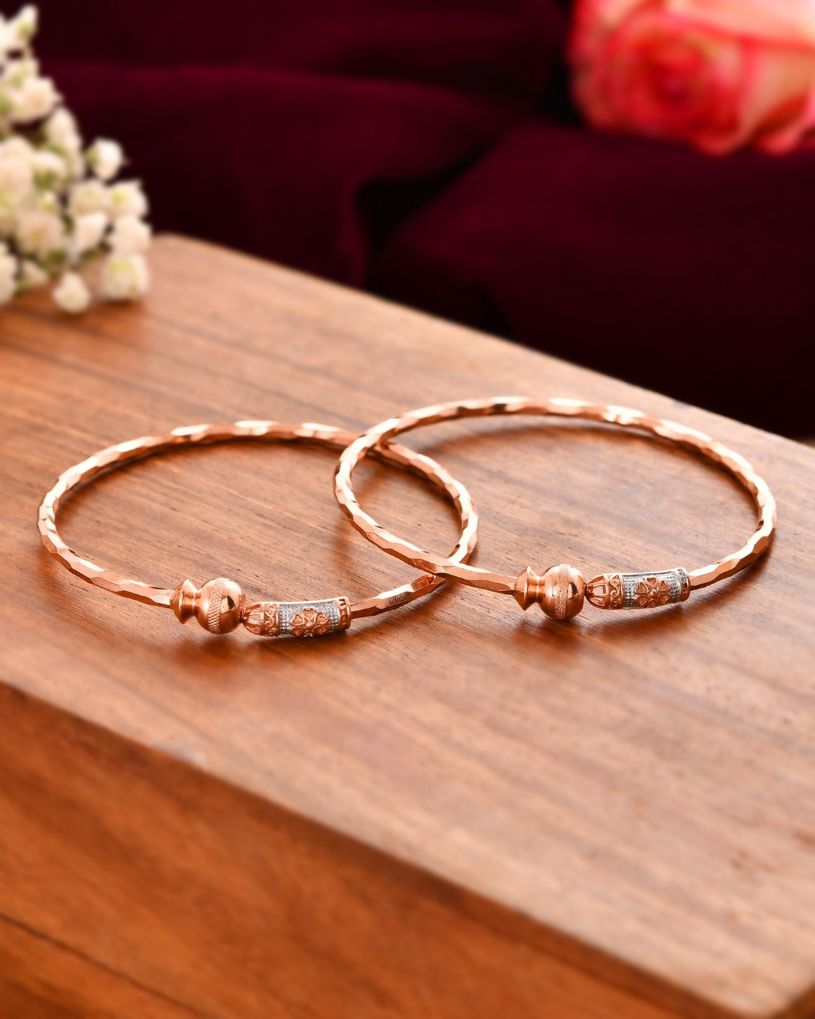 Jewels Nest Rose Gold Textured Finish Bangles For Women | Minimal Daily Wear Pair | Grocsy