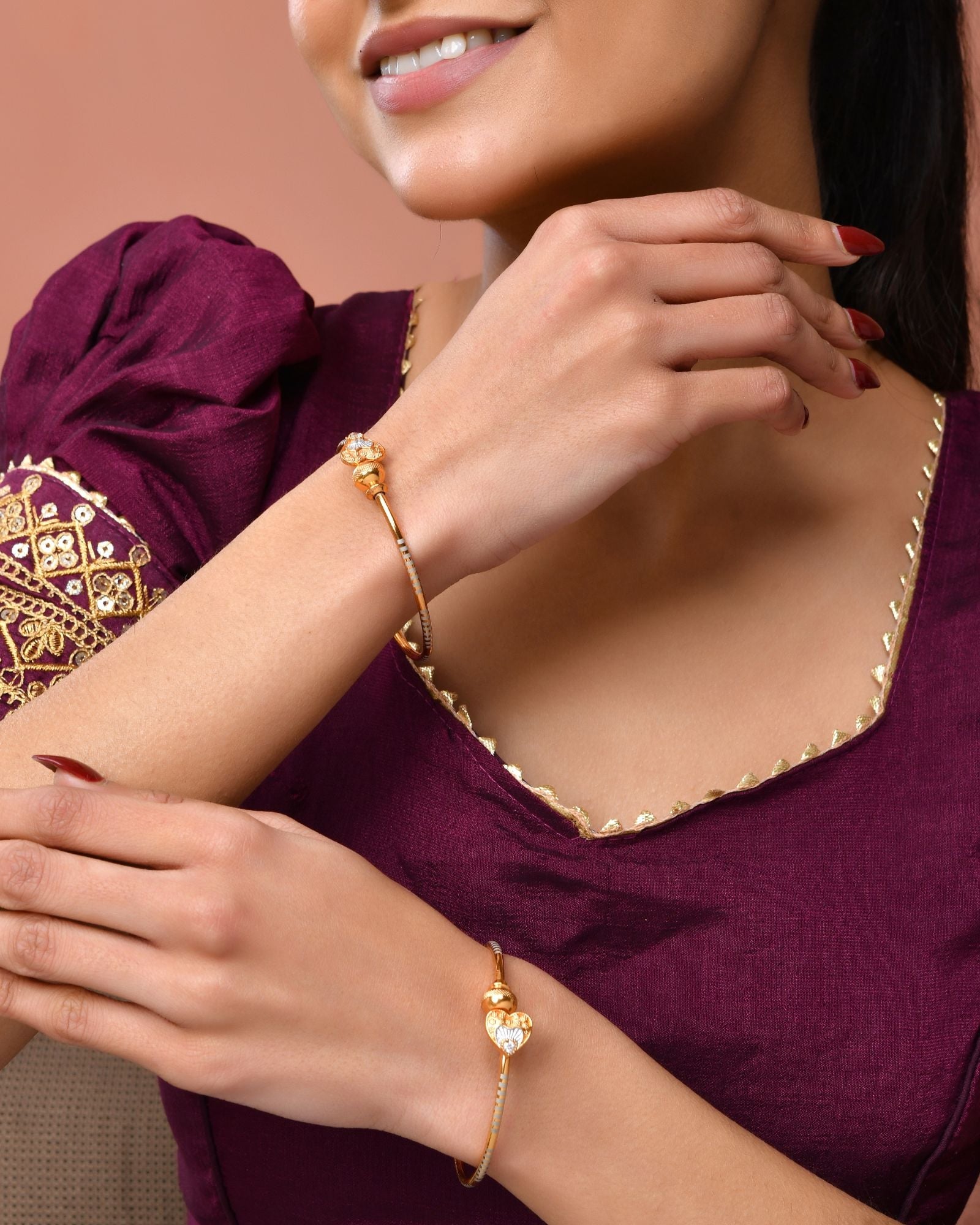 Jewels Nest Gold Finish Heart Motif Bangles For Women | Elegant Daily Wear Pair | Grocsy