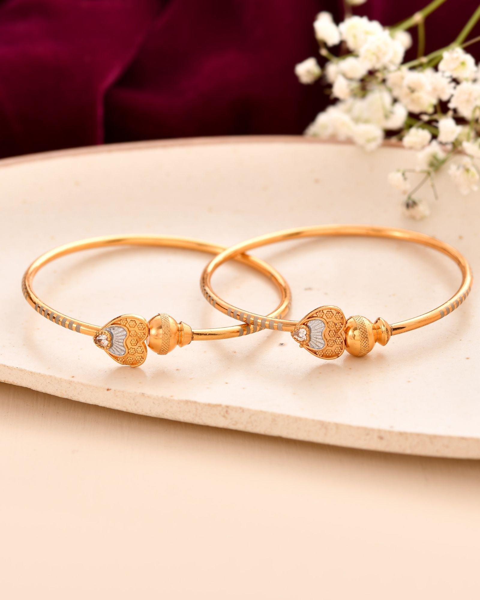 Jewels Nest Gold Finish Heart Motif Bangles For Women | Elegant Daily Wear Pair | Grocsy