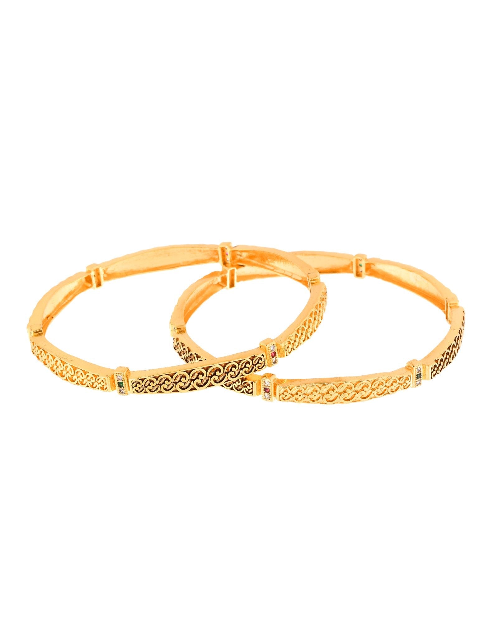 Jewels Nest Gold Finish Filigree Design Bangles For Women | Traditional Designer Pair | Grocsy