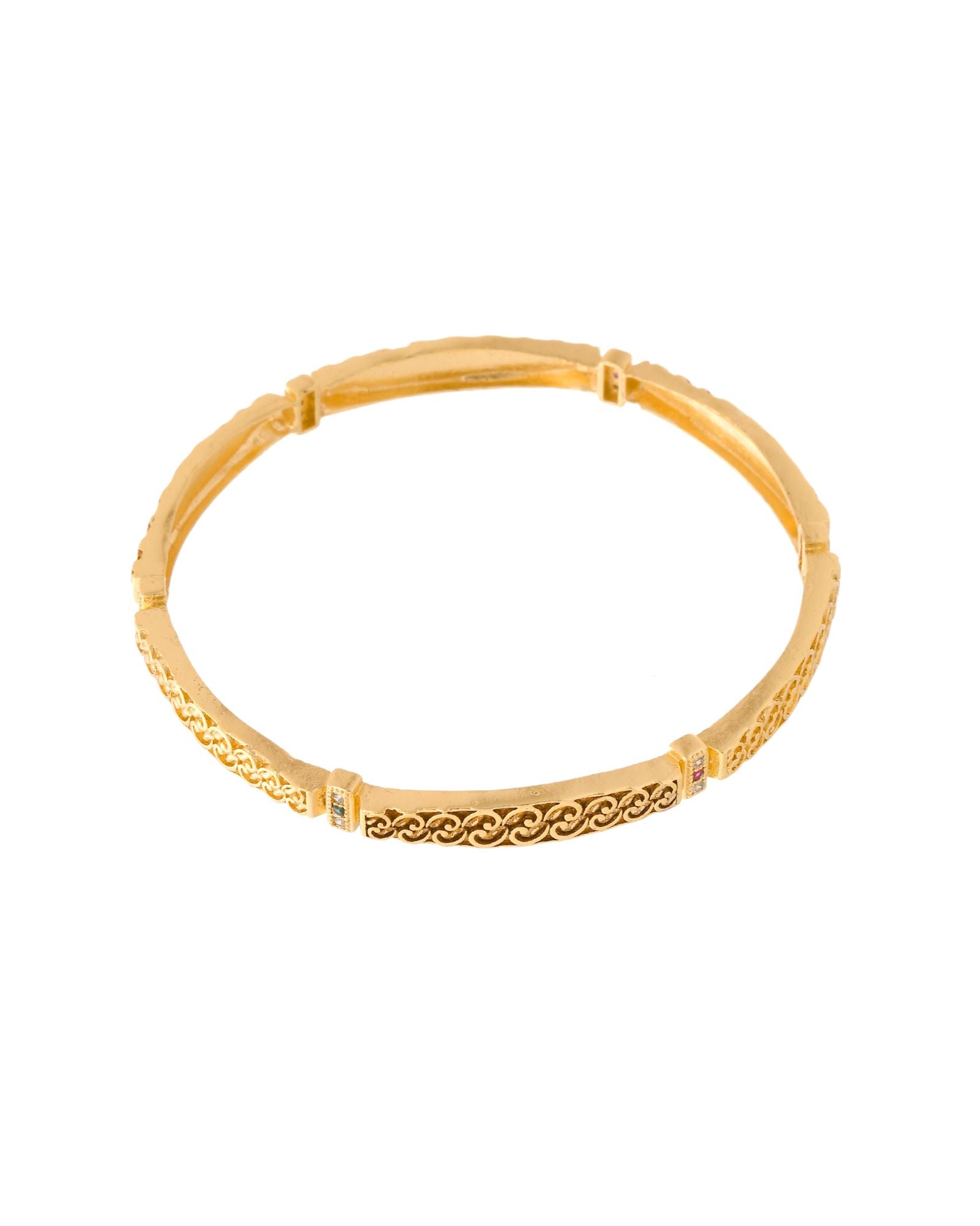 Jewels Nest Gold Finish Filigree Design Bangles For Women | Traditional Designer Pair | Grocsy